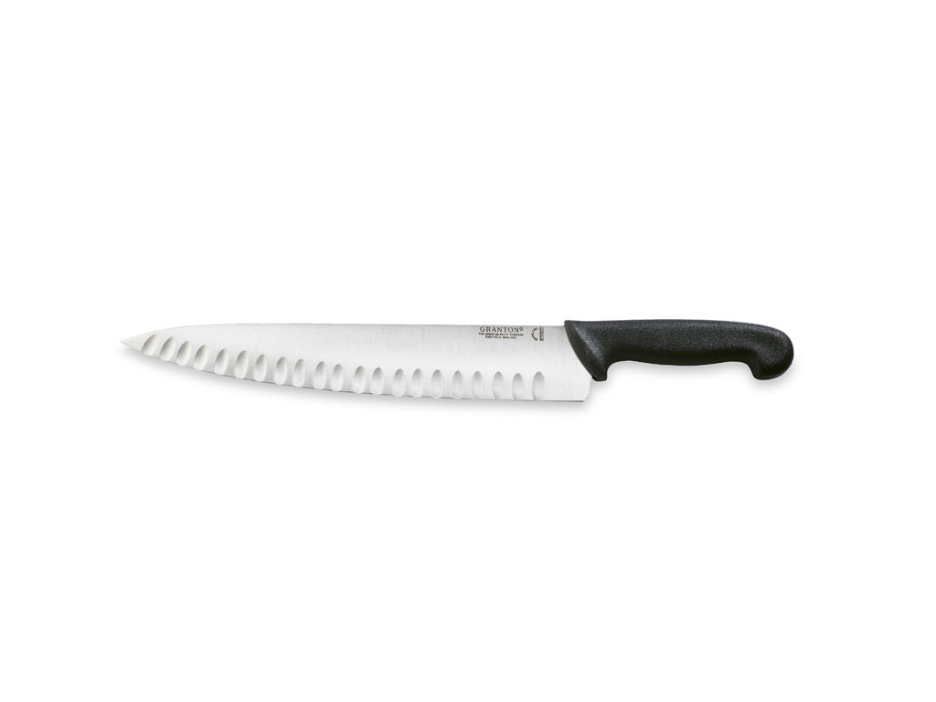 Cuchillo de trinchar, 31 cm, Granton, Negro, con corte de aire