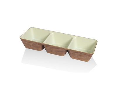 Cuenco Snack Tres partes 26x10 cm Aspecto de madera/Blanco