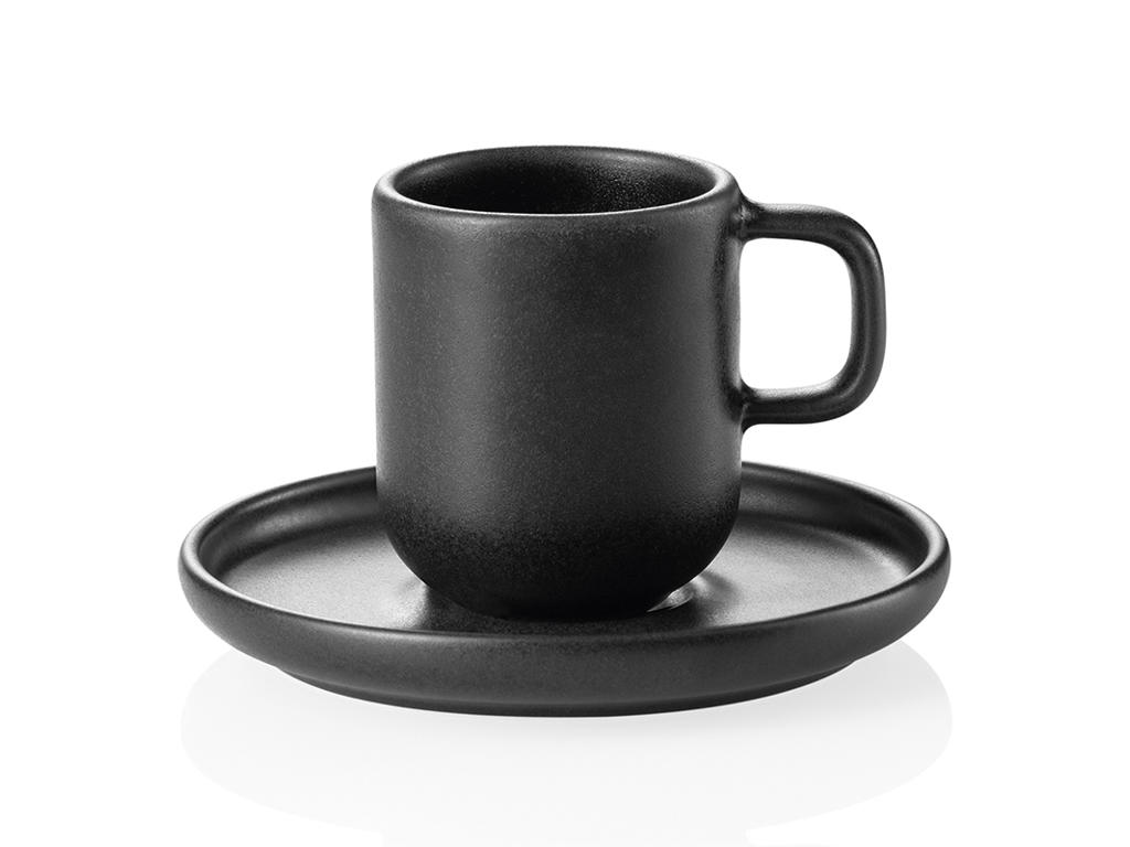 Taza de espresso de cerámica negra 90ml - 5.5cm - plato 11.5cm