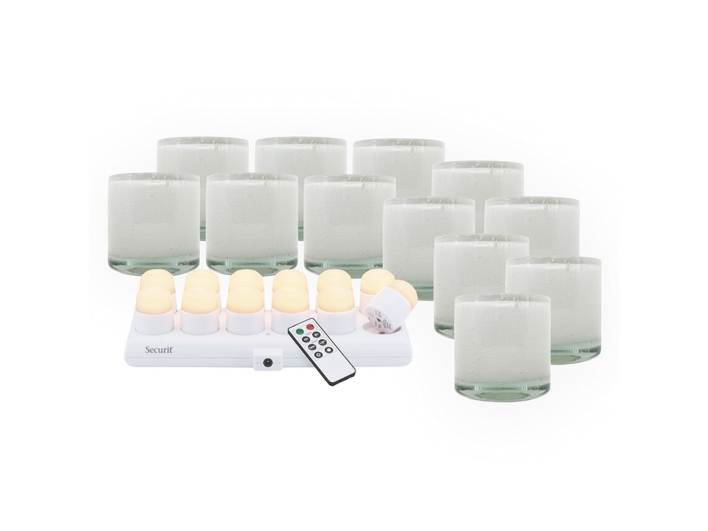 Portavelas AYLA Blanco c/Velas de pila blanca 12s