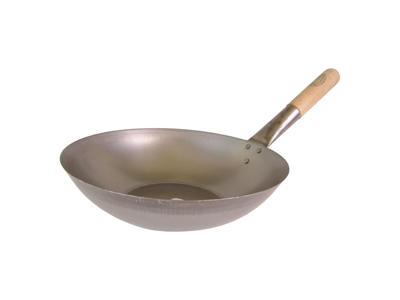 Wok 33 cm Hierro con Mango de Madera Fondo Plano
