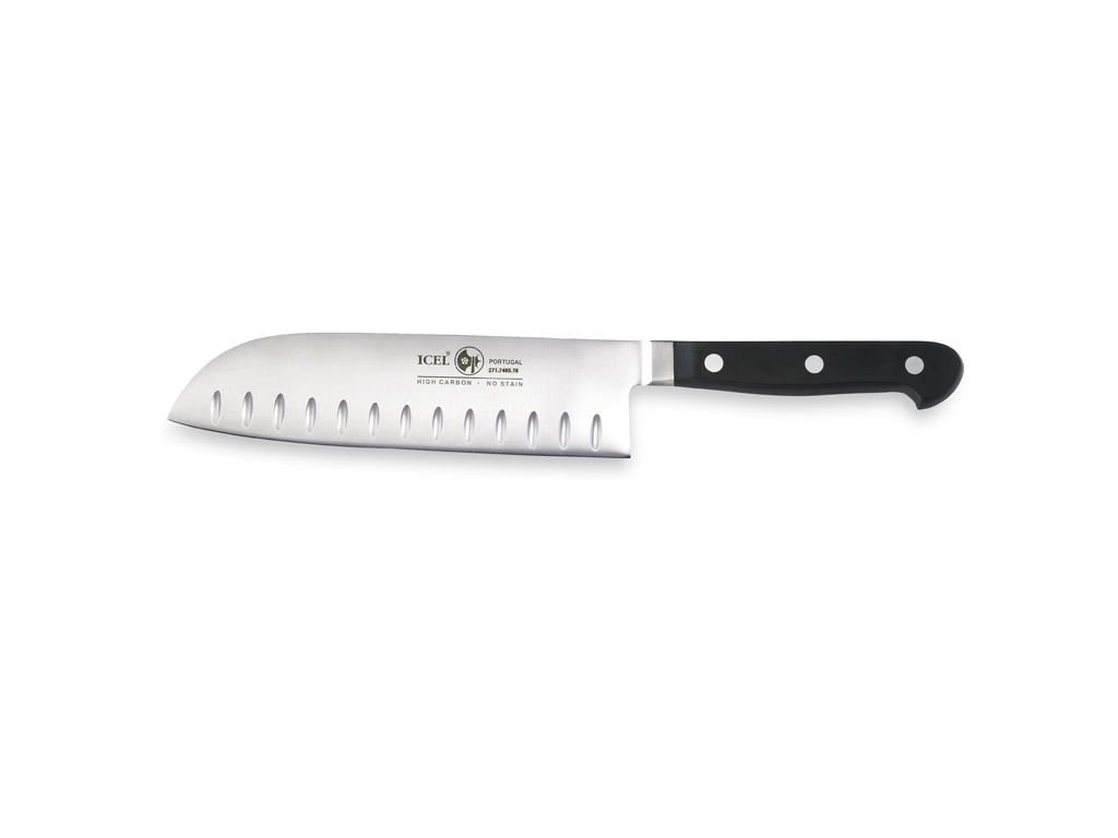 Cuchillo Santoku - Acero inoxidable - Negro - 180mm - Corte de aire