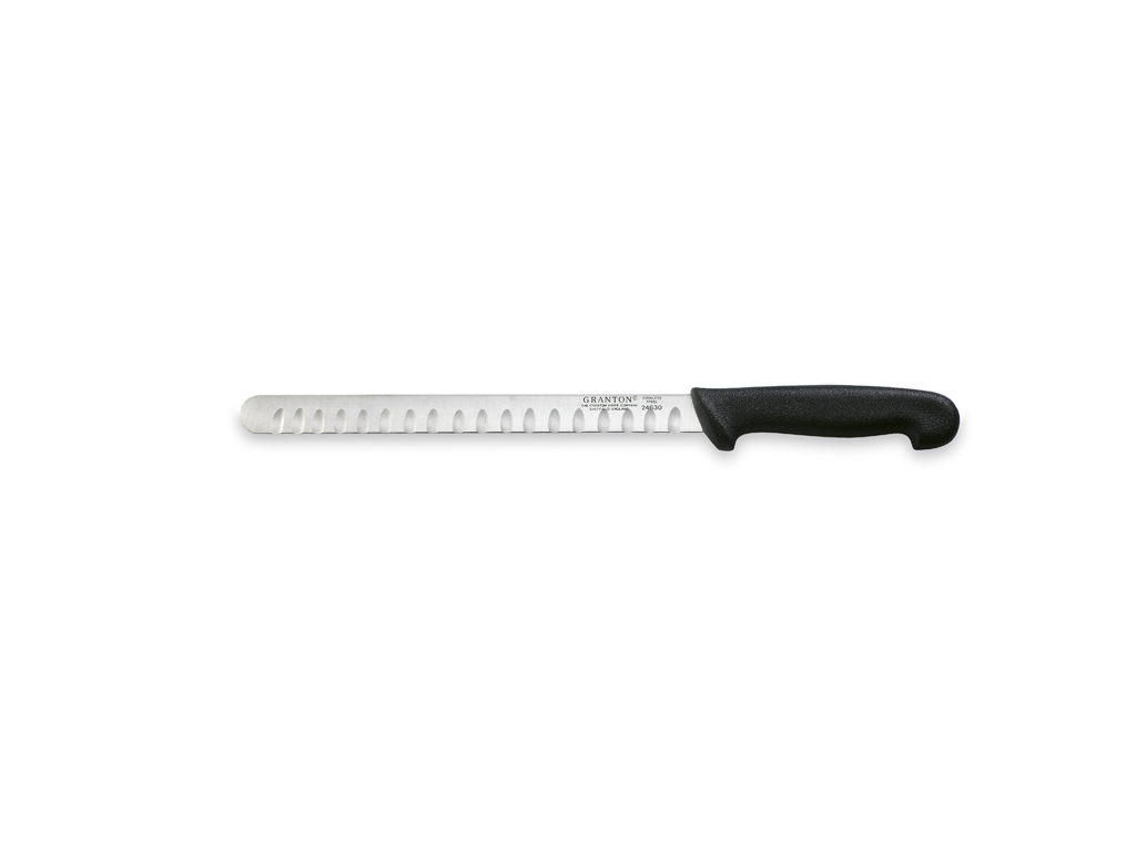 Cuchillo de salmón, 26 cm, Granton, Negro, con corte de aire