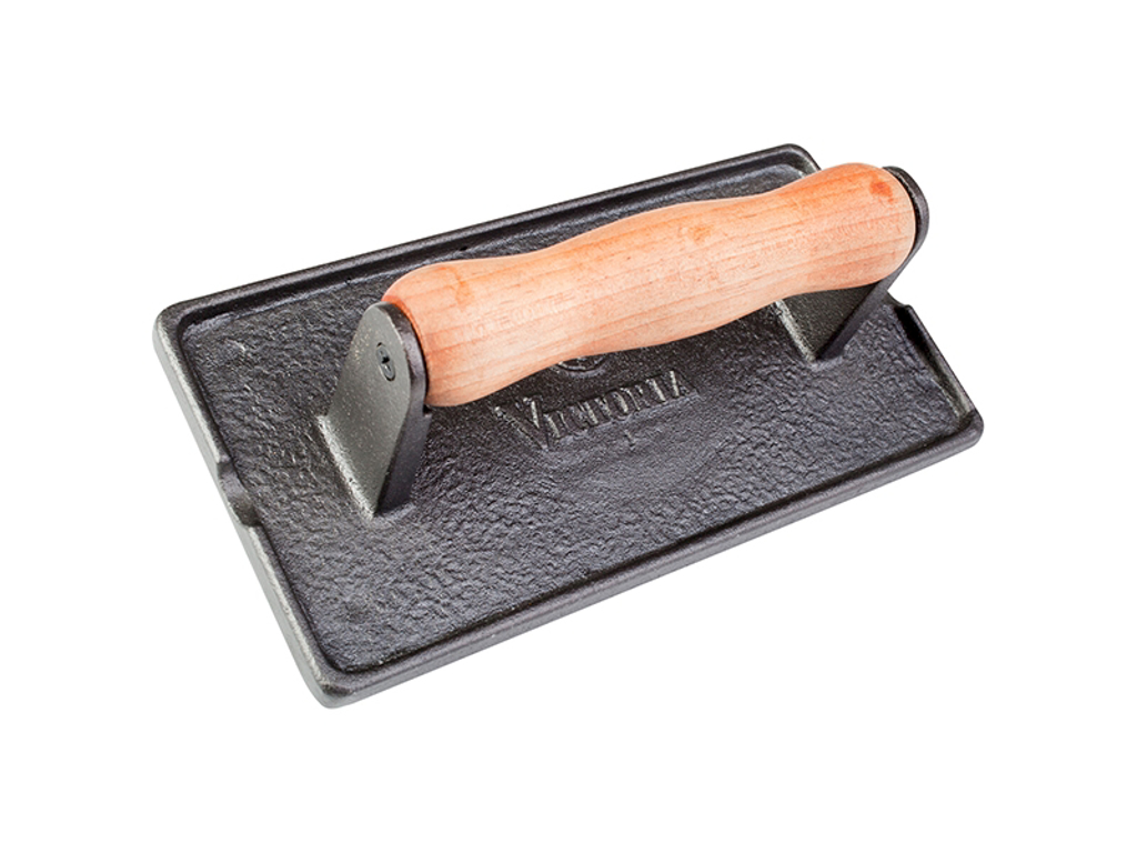 Prensa de carne con mango de madera, Victoria, hierro fundido