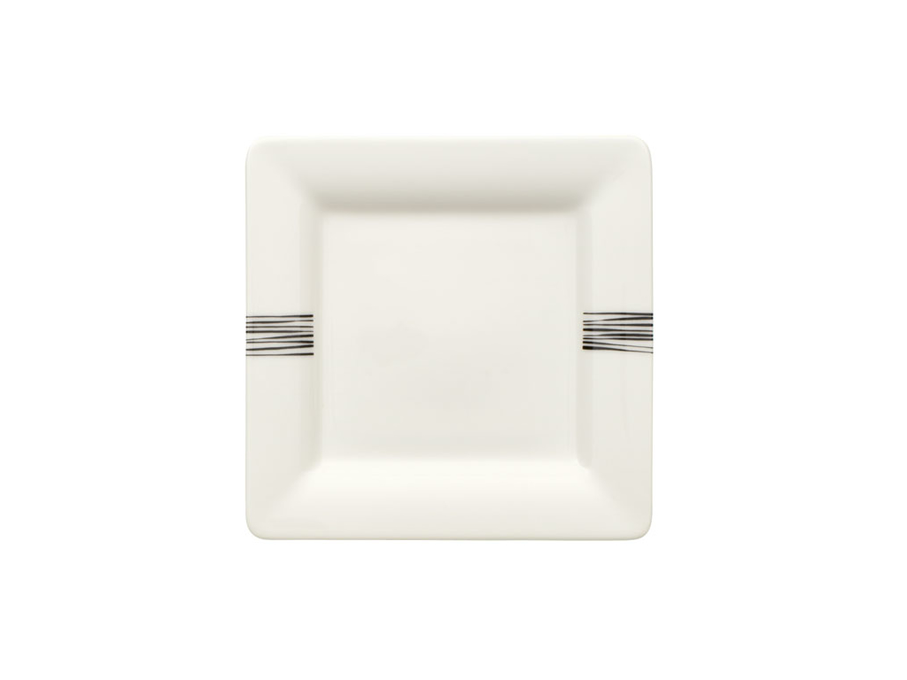 Plato plano cuadrado líneas negras 16x16 cm