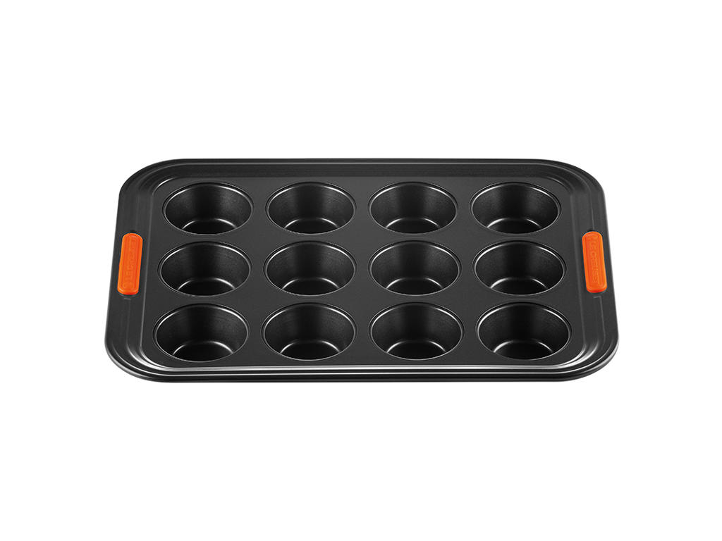 Molde para Muffins - Acero al Carbono - Negro - 30x22cm - 12 Huecos